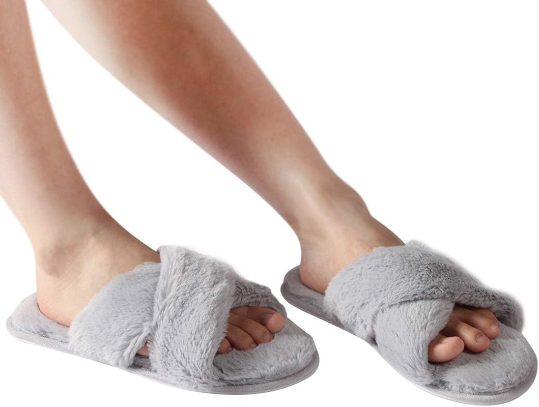 Cozy Slippers Women'S Light House Indoor Slippers Fuzzy Cross/Open Toe Slippers