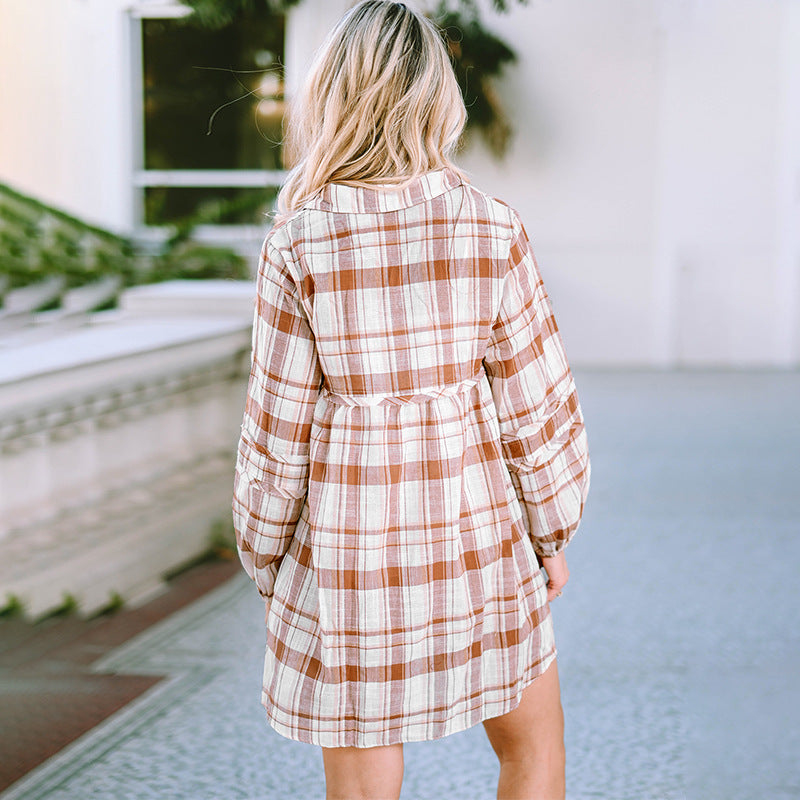Plaid Dress Fall Women'S Clothing Long Sleeve Loose