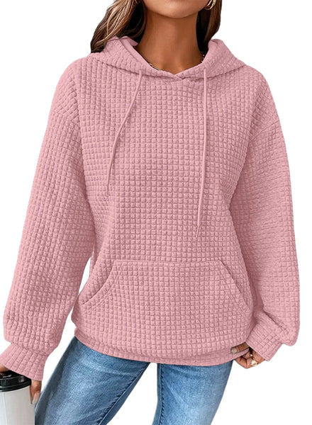 Hoodies for Ladies Fall Drawstring Long Sleeve Hoodies Pullover Knit Top with Pocket