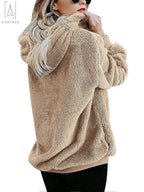 Women'S Fleece Long Sleeve Pullover Hoodies with 1/4 Zip up Sweatshirt Jumper Warm Sweaters (Apricot, L)