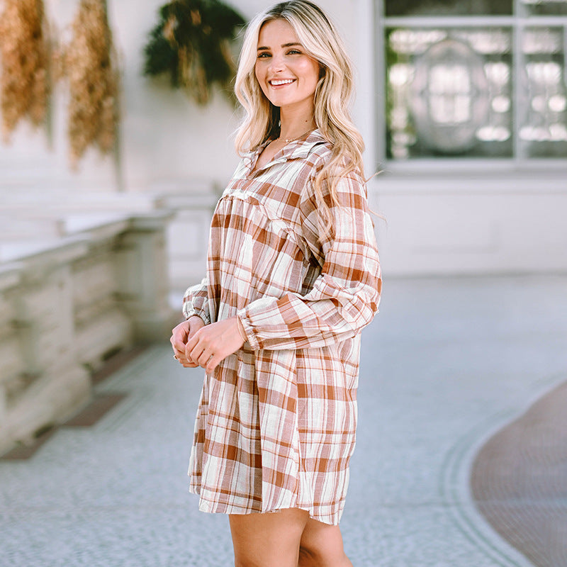 Plaid Dress Fall Women'S Clothing Long Sleeve Loose