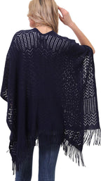 Knit Shawl Wrap for Women - Soul Young Ladies Fringe Knitted Poncho Cardigan Cape