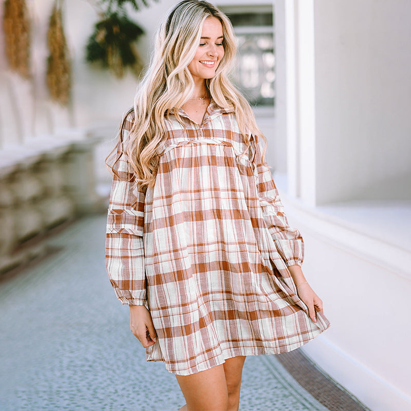 Plaid Dress Fall Women'S Clothing Long Sleeve Loose