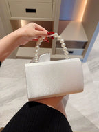 Lady Exquisite Flower Evening Bag White Wedding Bag Faux Pearl Handheld Banquet Bag Evening Bag Party Bag Prom Bag Dress Bag