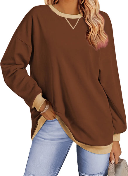 Color Block Sweatshirts for Ladies Crewneck Long Sleeve Oversized Pullover Tops Casual Fall Outfits