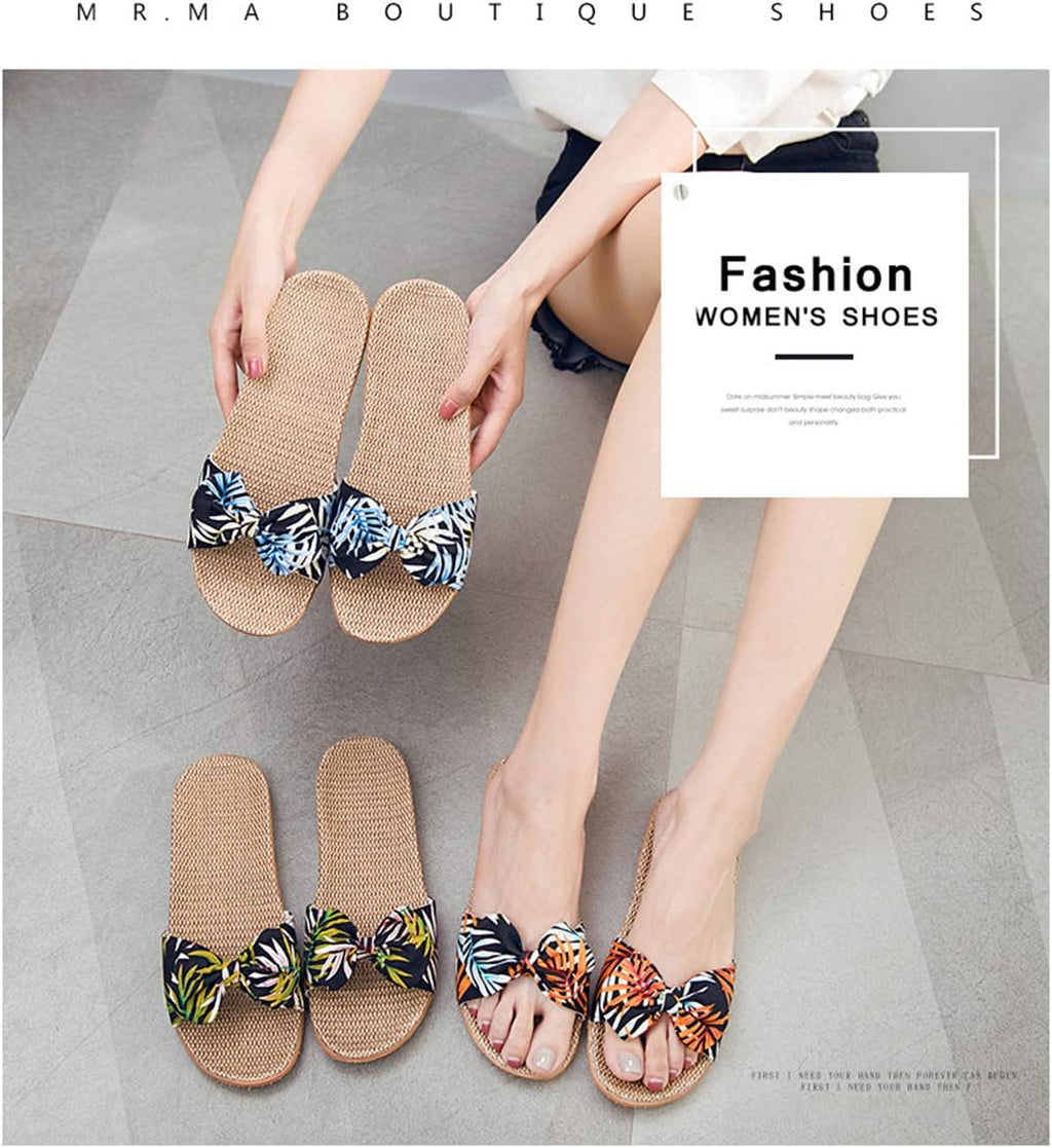 Womens Cozy Indoor Cotton Flax Home Slippers Non-Slip Casual Sandals