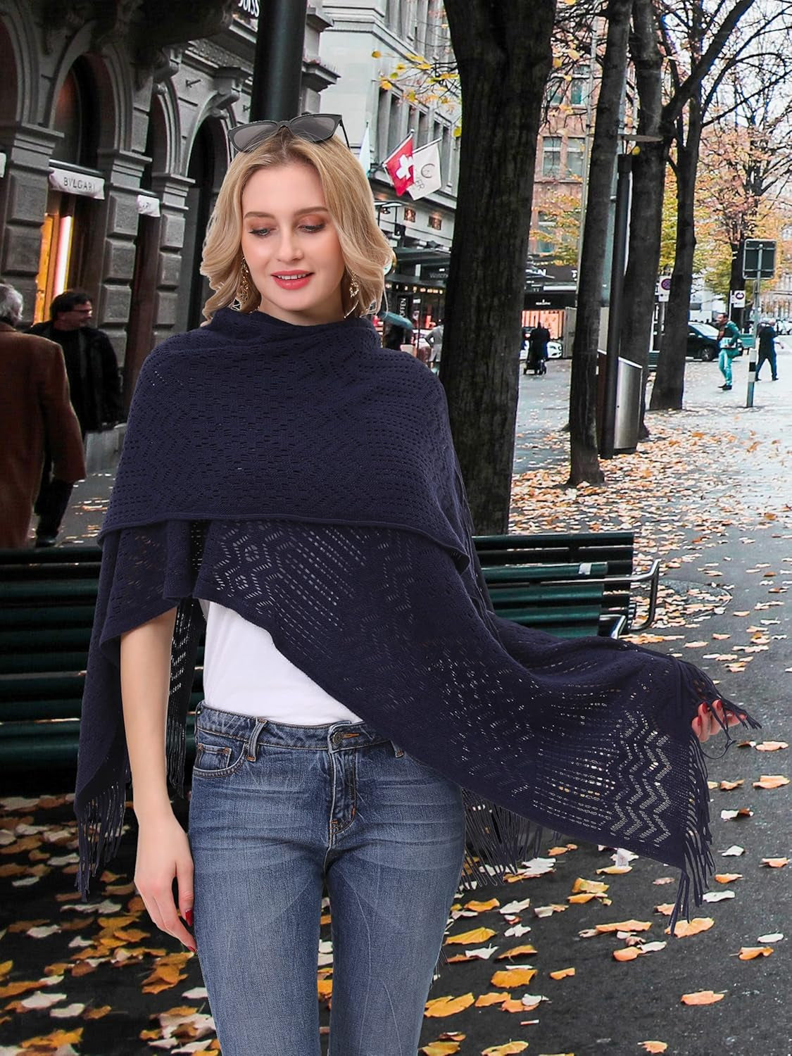 Knit Shawl Wrap for Women - Soul Young Ladies Fringe Knitted Poncho Cardigan Cape