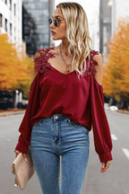 Contrast Low Back Lace Cold Shoulder Top