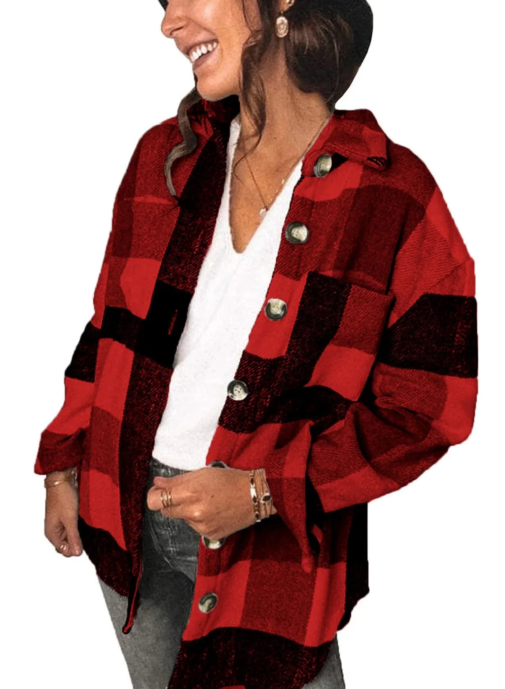 Womens Plaid Shirts Flannel Shacket Jacket Long Sleeve Button down Boyfriend Shirt Coats