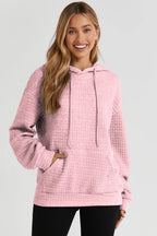 Hoodies for Women Fall Sweatshirts for Women Drawstring Long Sleeve Hoodies Pullover Knit Top with Pocket Pink M