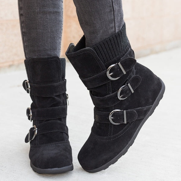 Casual Ladies Fall/Winter Boots Strap Buckle Shoes