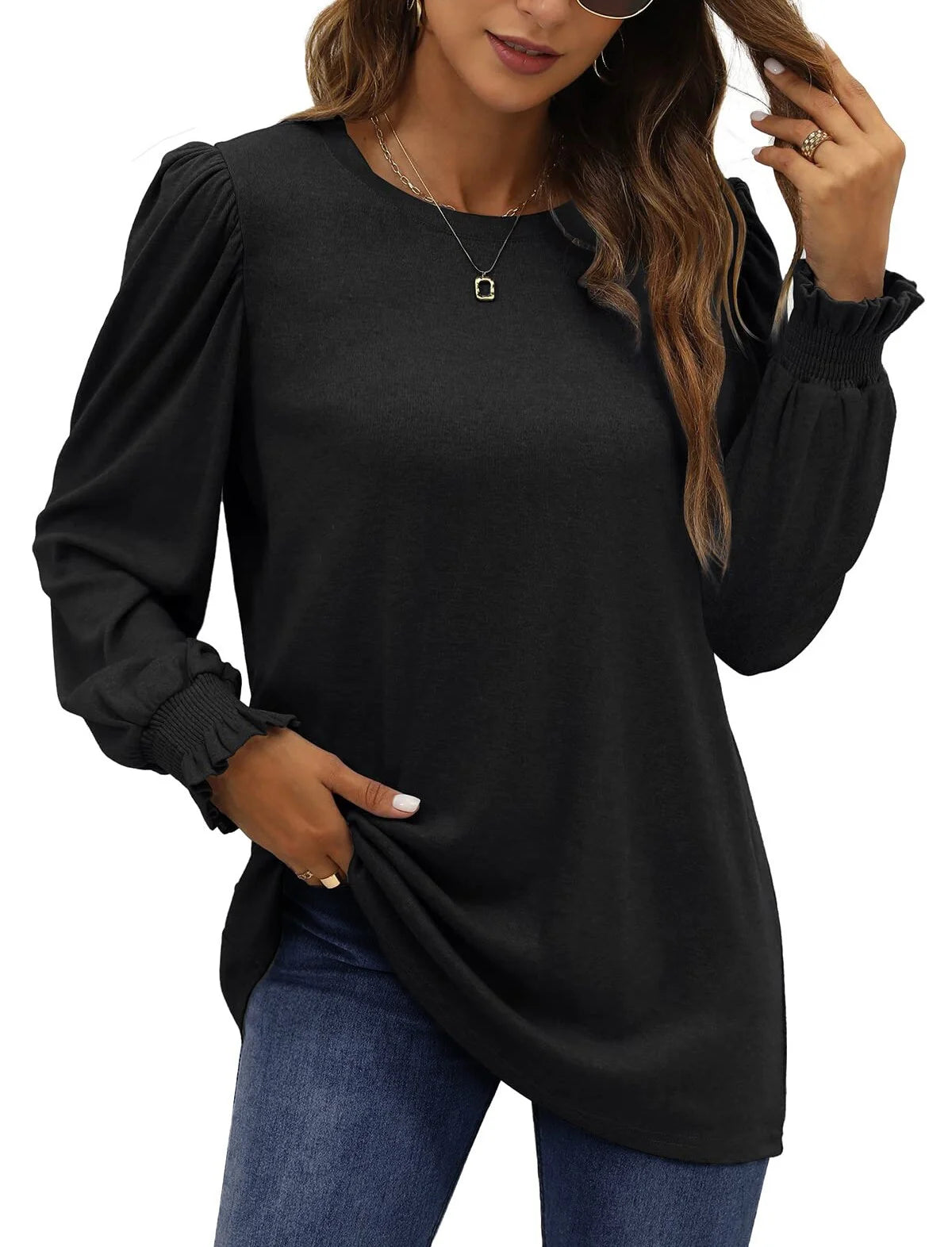 Blouses for Women Dressy Puff Sleeve Tunic Tops Casual Fall Shirts