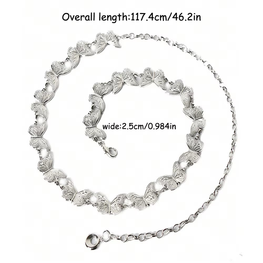 1Pc Fashionable Silvery Butterfly Belts for Woman Smooth Metal Chain Belts Summer Dress Belts