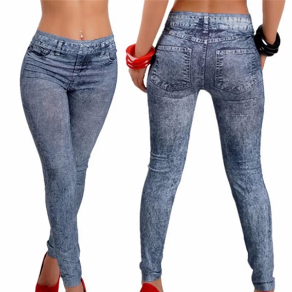 Ladies Leggings Denim Jeans Pants with Pocket Slim Leggings, Blue Black Leggings