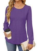 Pleated Blouses for Women Dressy Casual Long Sleeve Shirts Fall Tunic Tops