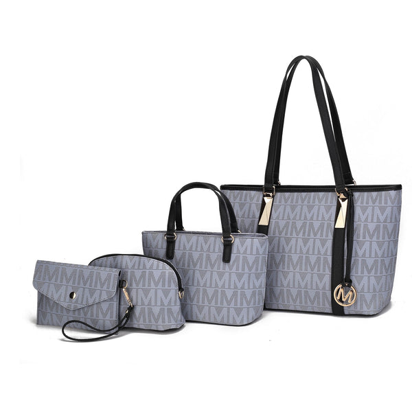 Mia-K Signature 4-Piece Set Including Tote Bag with Purse, Pouch, and Clutch