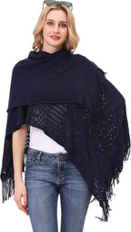 Knit Shawl Wrap for Women - Soul Young Ladies Fringe Knitted Poncho Cardigan Cape