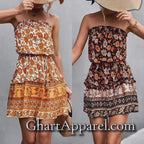 Bohemian Floral Print Strapless Fall Dress